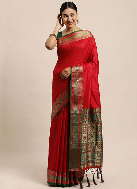 Contemporary Silk Red Weaving Saree