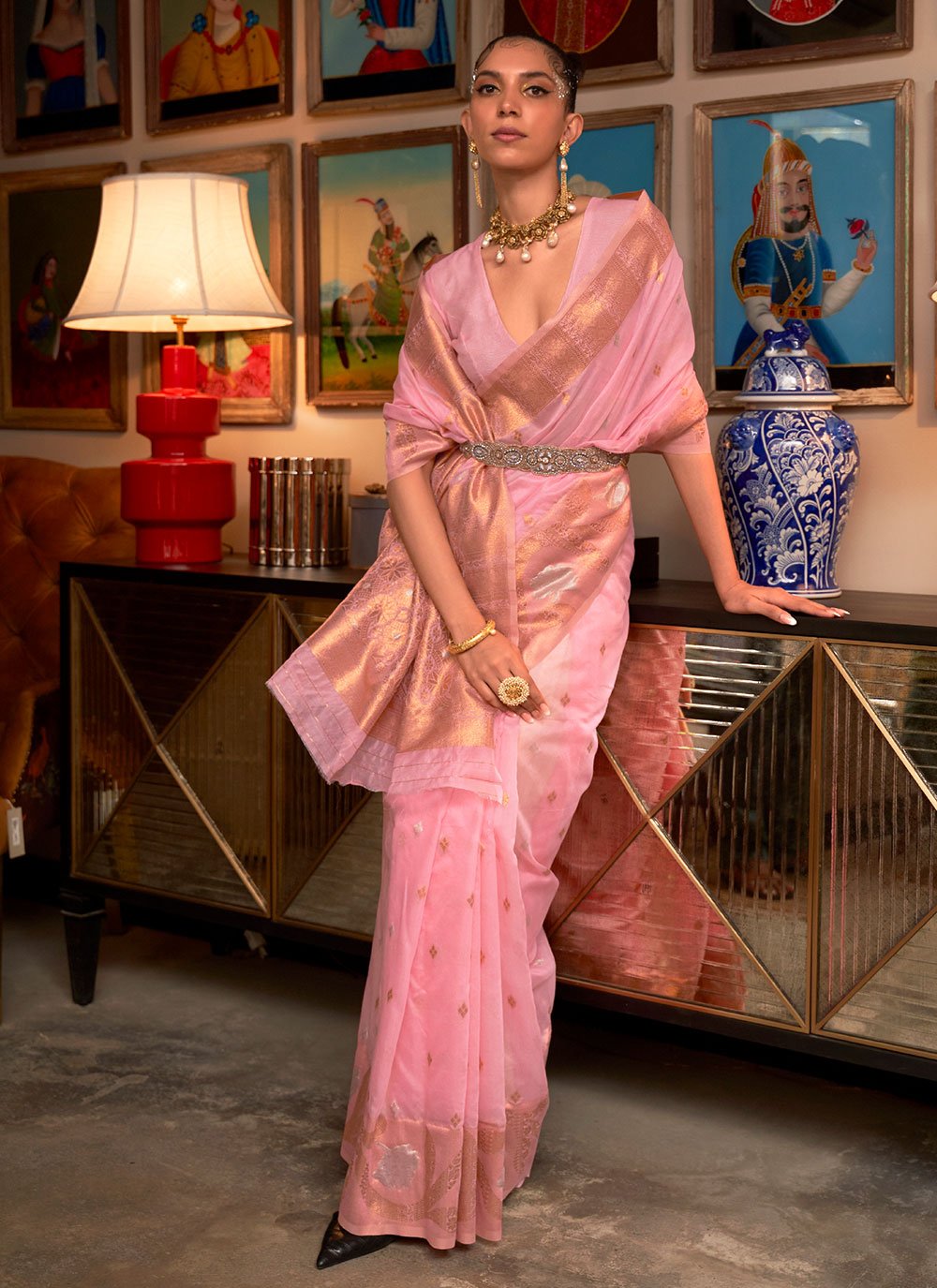 Classic Silk Pink Weaving Saree