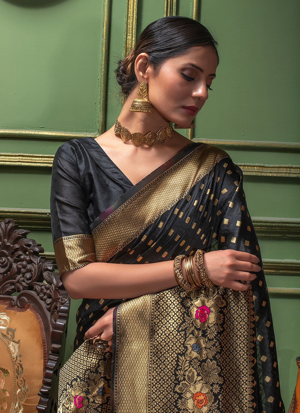 Classic Silk Black Weaving Saree