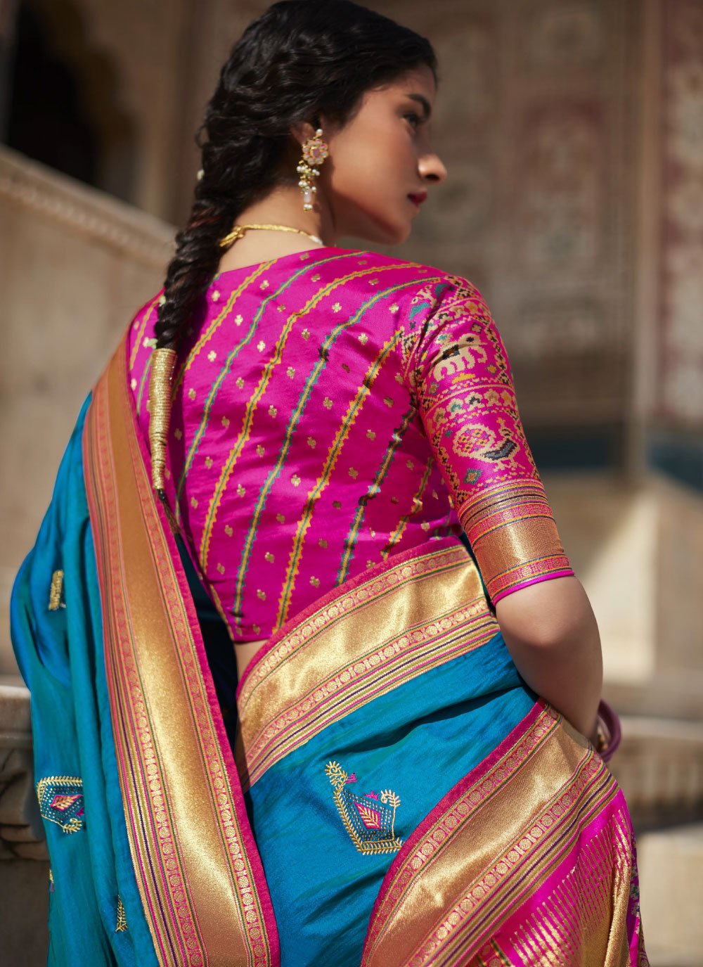 Classic Silk Blue Embroidered Saree