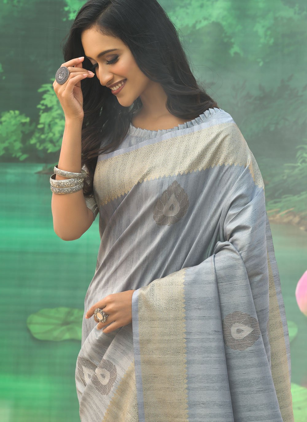 Classic Silk Grey Weaving Saree