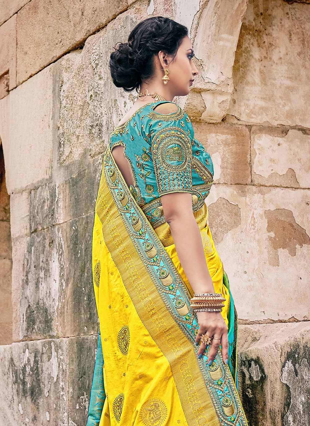 Classic Silk Yellow Embroidered Saree