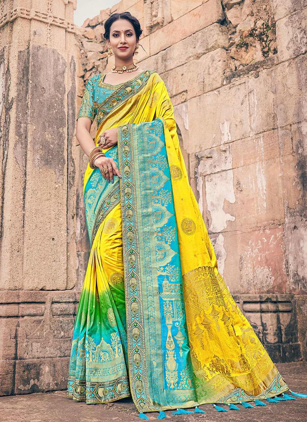 Classic Silk Yellow Embroidered Saree