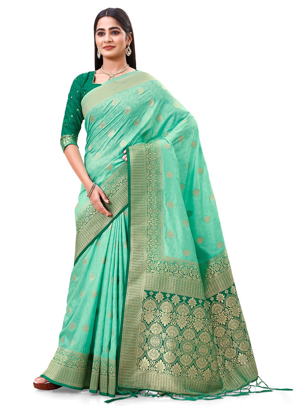 Silk Saree Silk Sea Green Weaving Saree