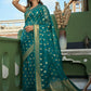 Contemporary Organza Silk Teal Weaving Saree