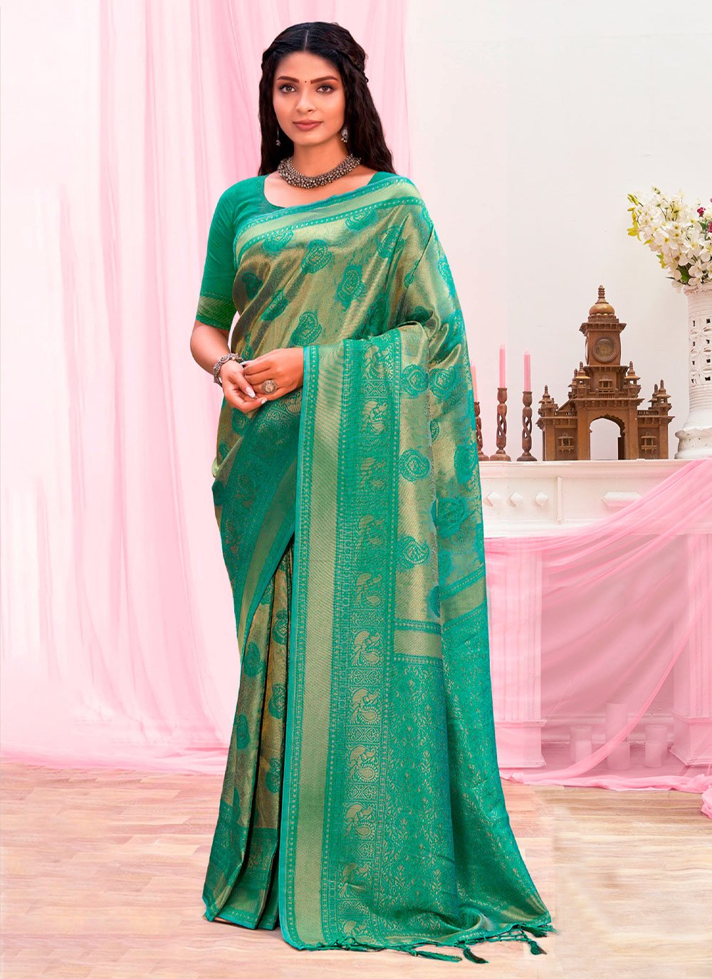 Traditional Saree Silk Green Weaving Saree