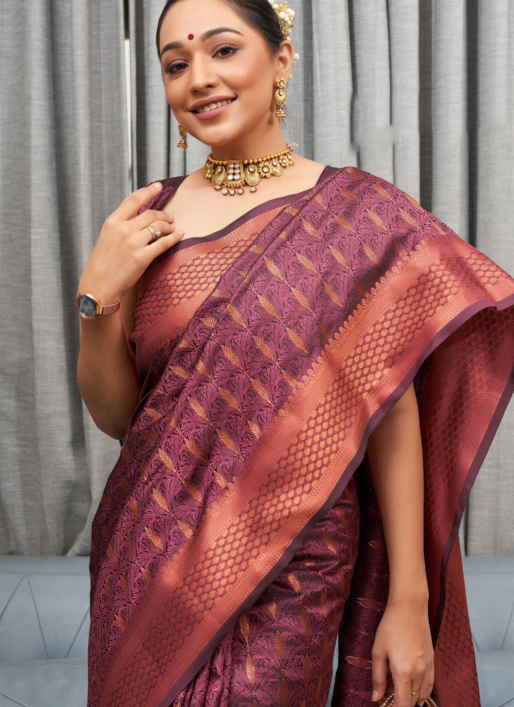 Traditional Saree Silk Purple Jacquard Work Saree