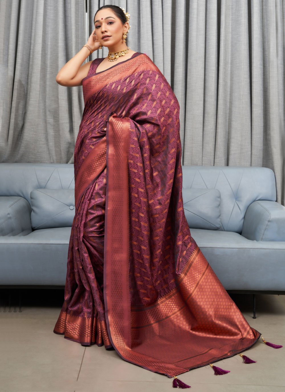 Traditional Saree Silk Purple Jacquard Work Saree