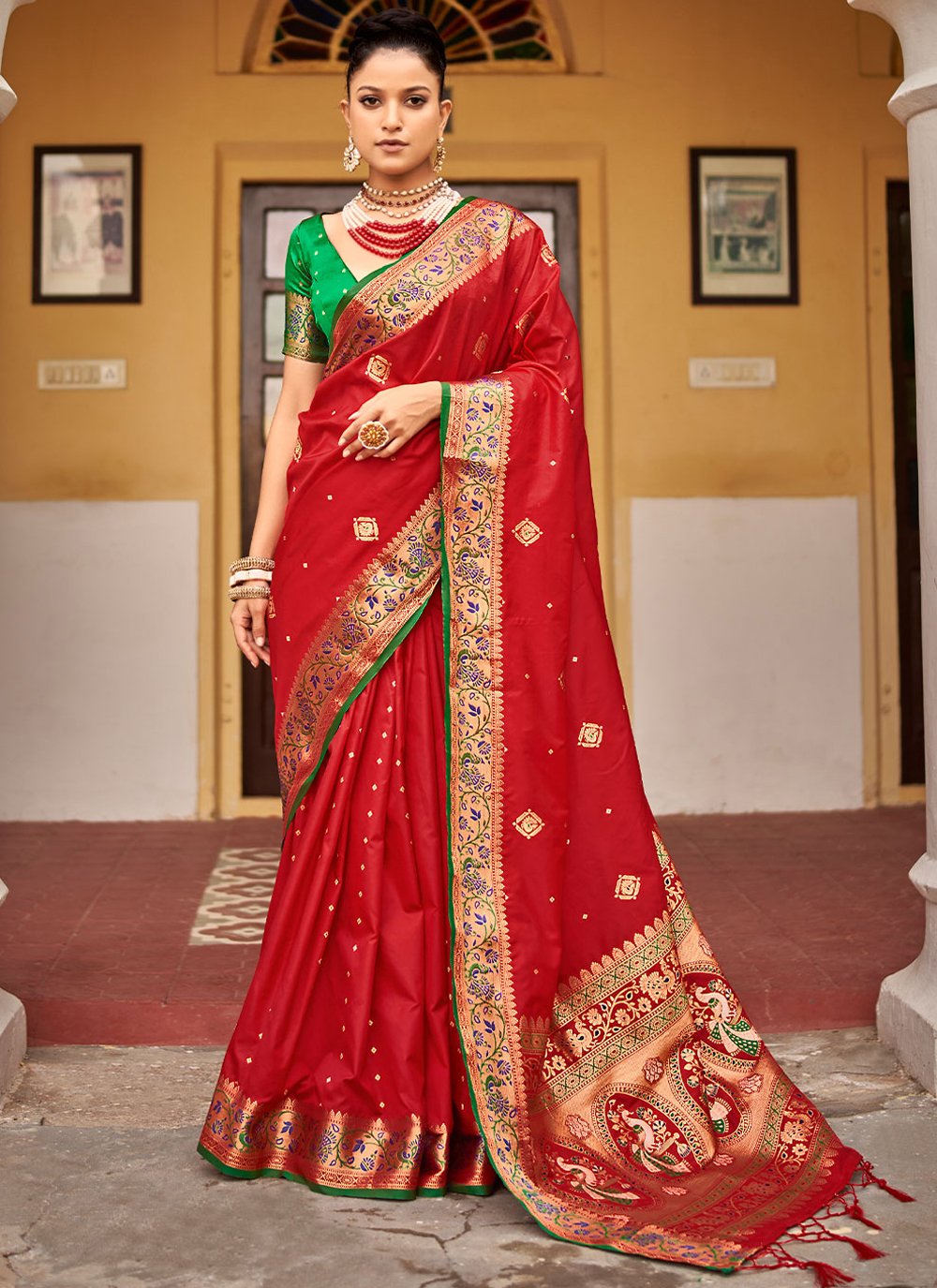 Traditional Saree Silk Red Weaving Saree