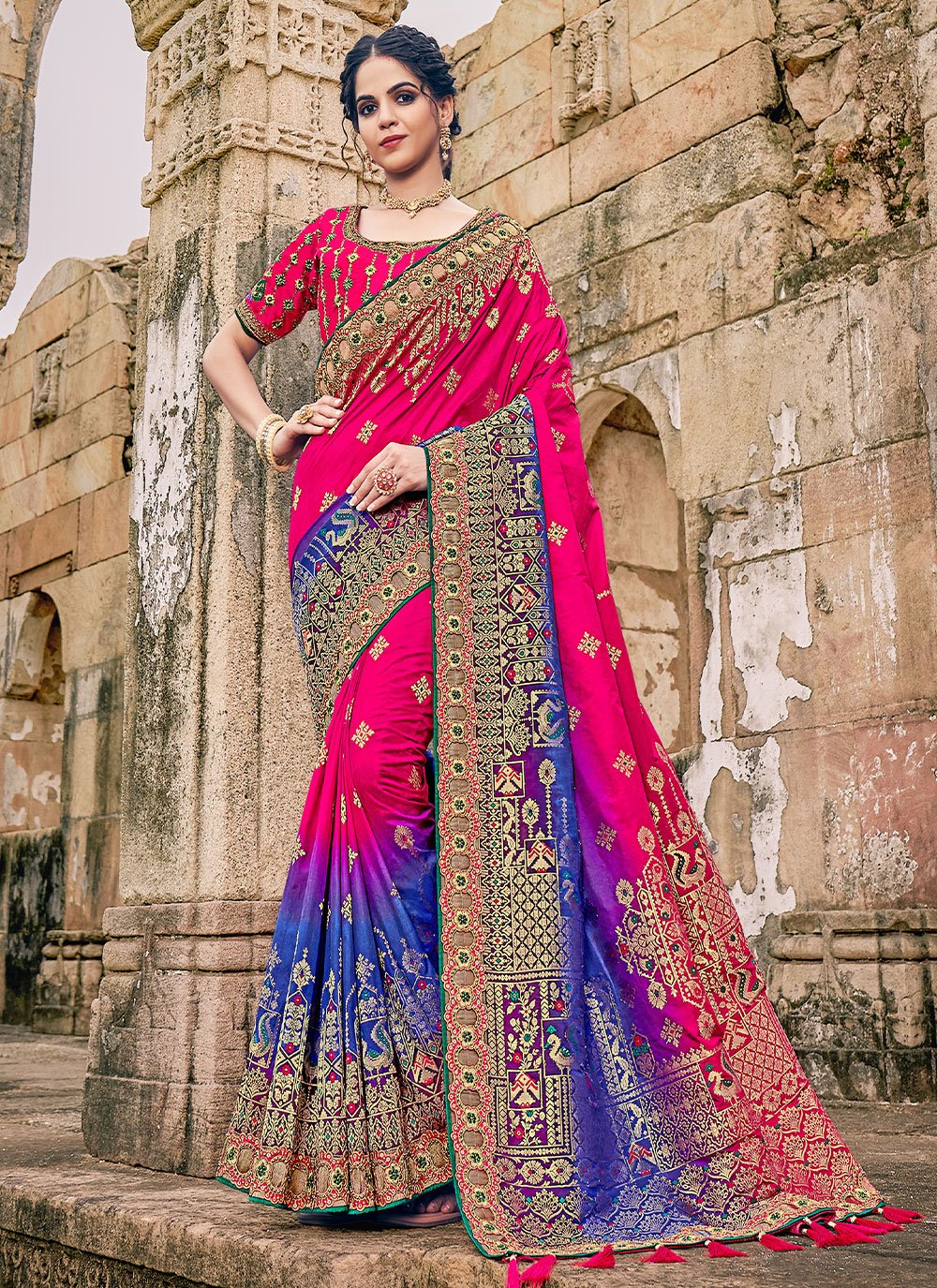 Trendy Saree Silk Rani Embroidered Saree