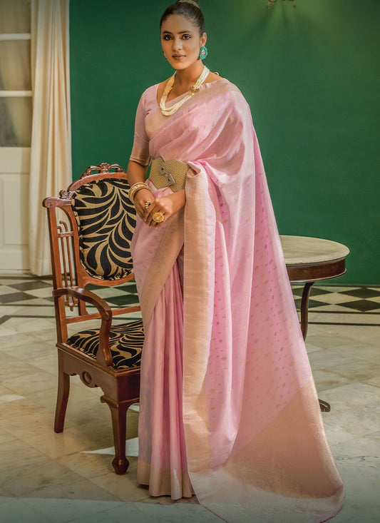 Trendy Saree Silk Pink Weaving Saree