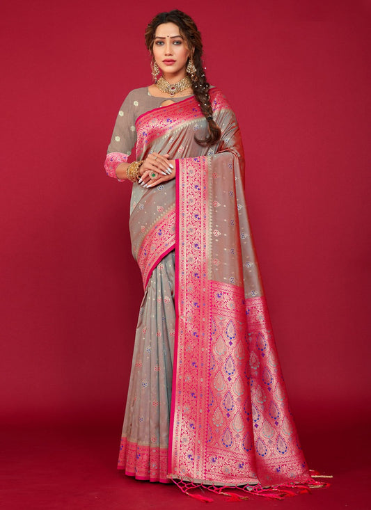 Trendy Saree Silk Grey Weaving Saree