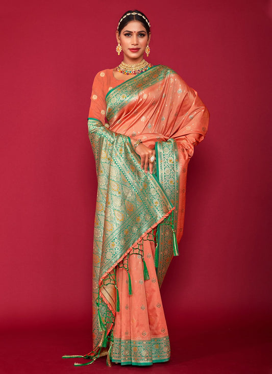 Trendy Saree Silk Peach Weaving Saree