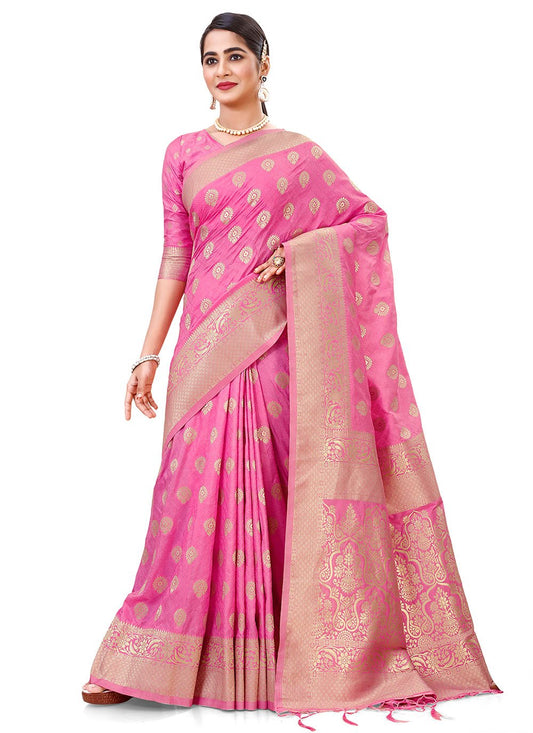 Trendy Saree Silk Pink Weaving Saree