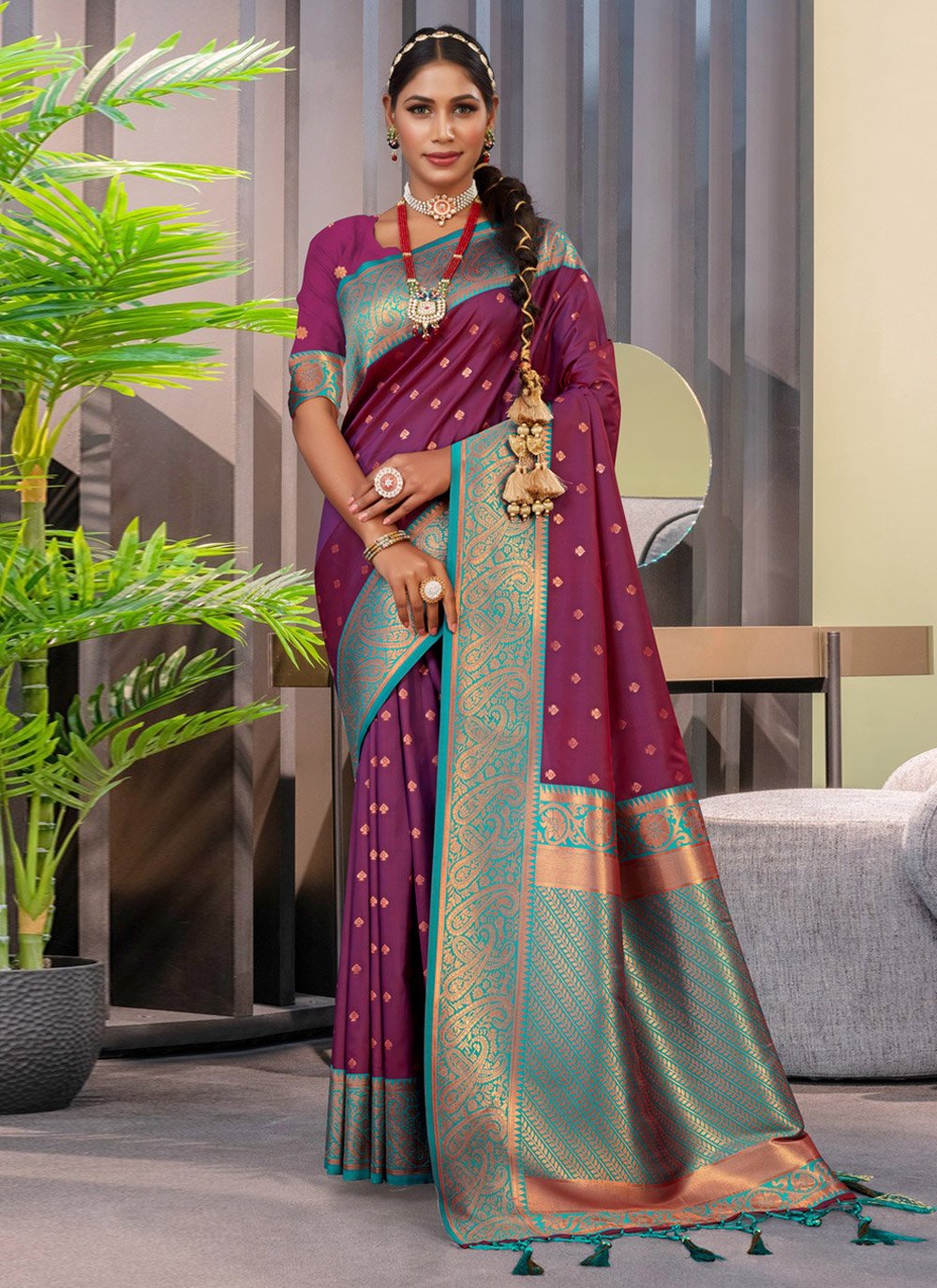 Classic Silk Violet Weaving Saree