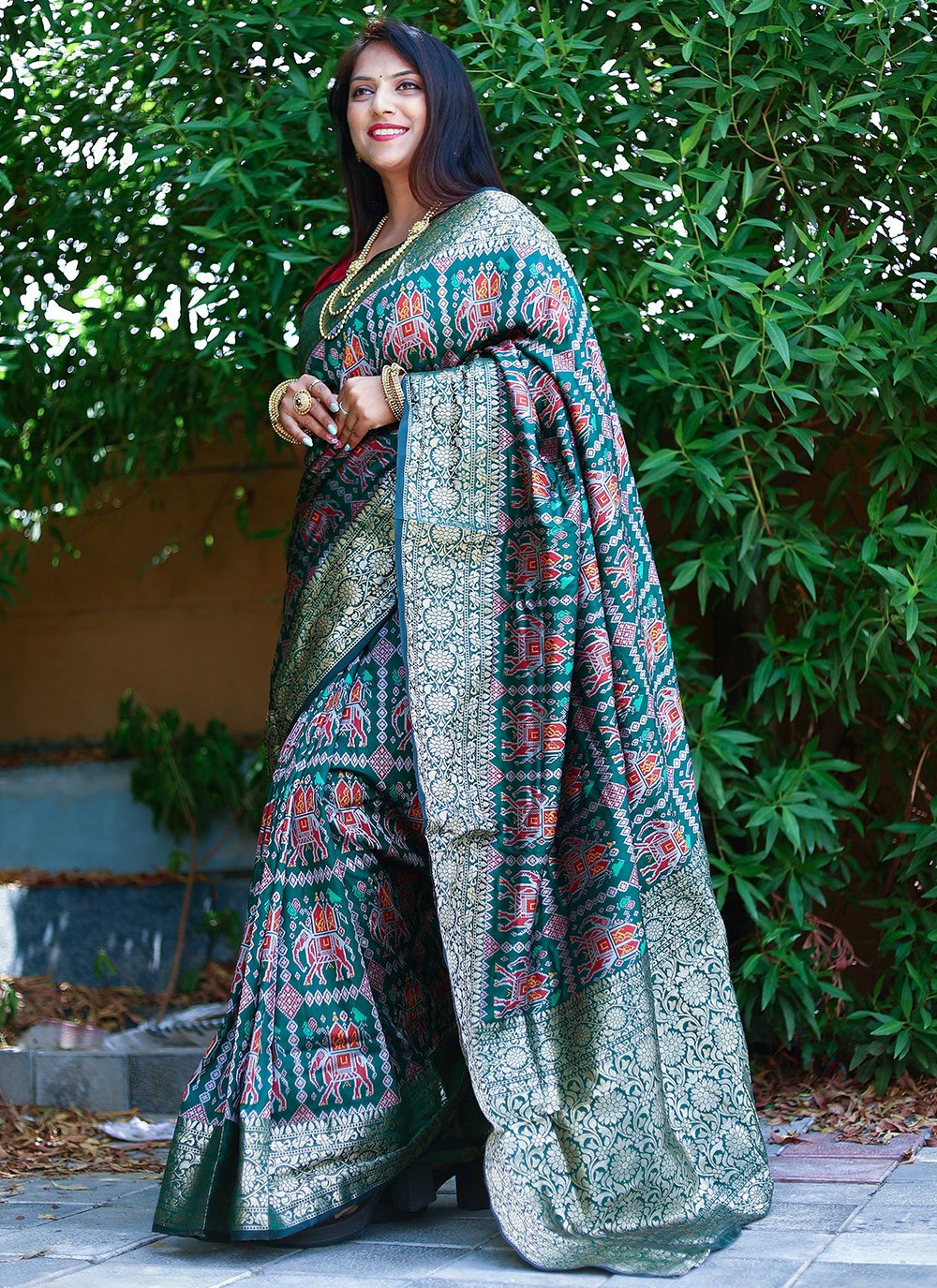 Contemporary Patola Silk Teal Weaving Saree