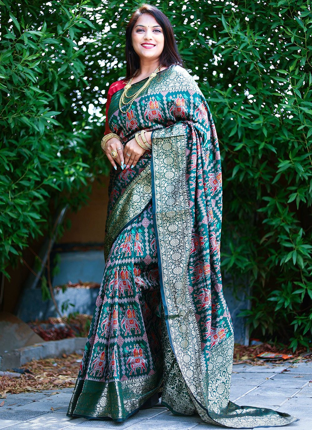 Contemporary Patola Silk Teal Weaving Saree