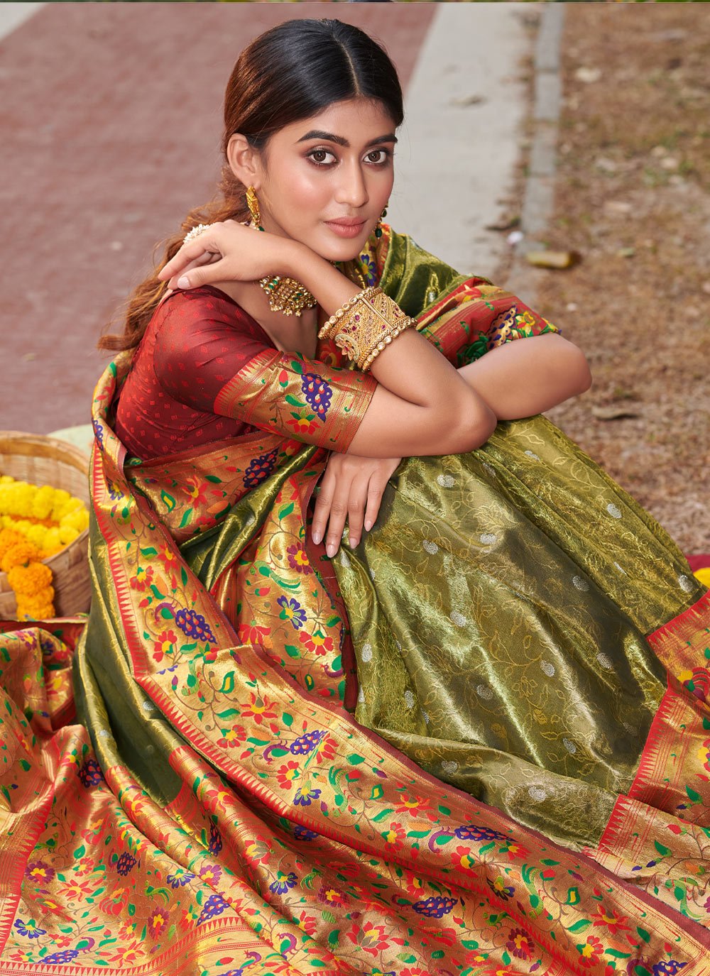 Traditional Saree Silk Green Weaving Saree