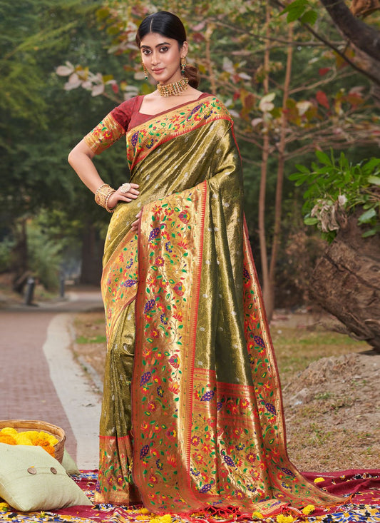 Traditional Saree Silk Green Weaving Saree