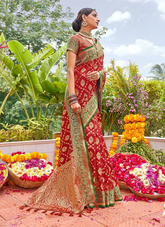 Traditional Saree Silk Red Weaving Saree