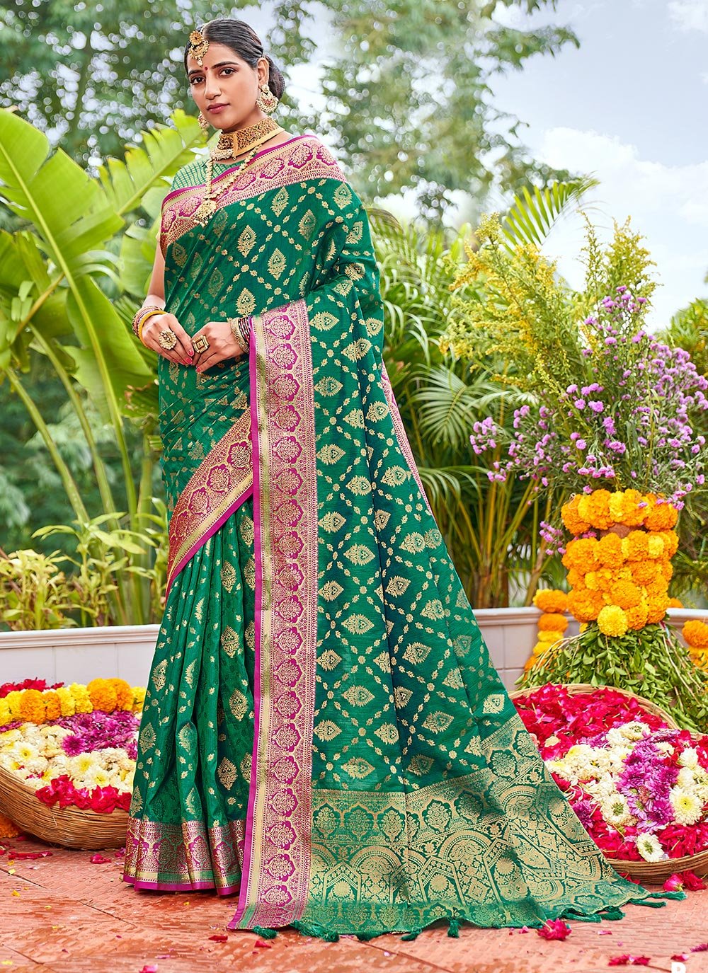 Traditional Saree Silk Green Weaving Saree