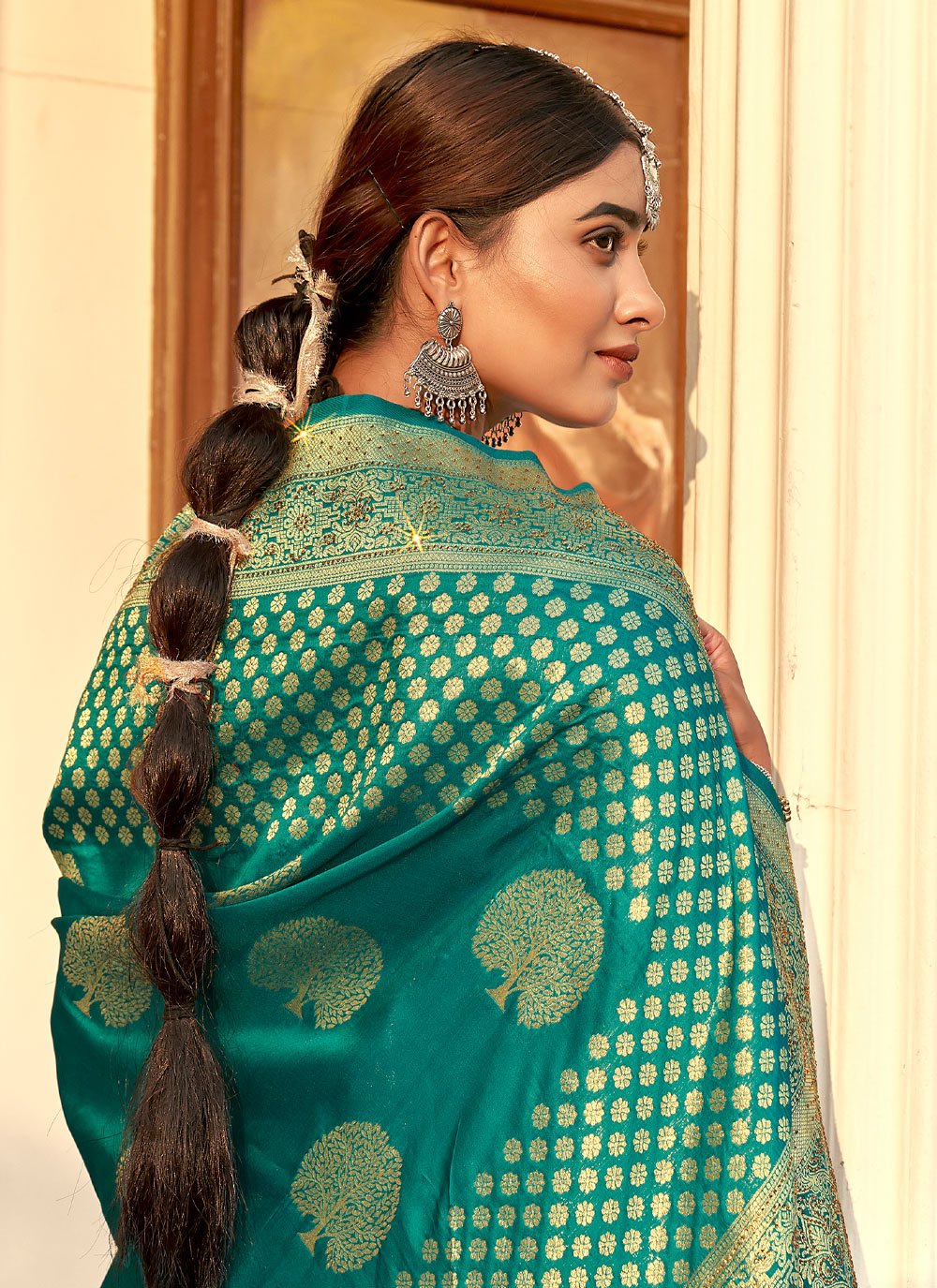 Traditional Saree Banarasi Silk Green Weaving Saree