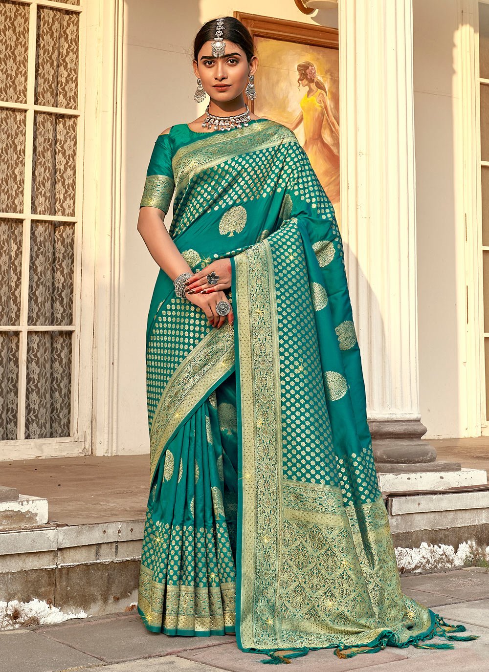 Traditional Saree Banarasi Silk Green Weaving Saree