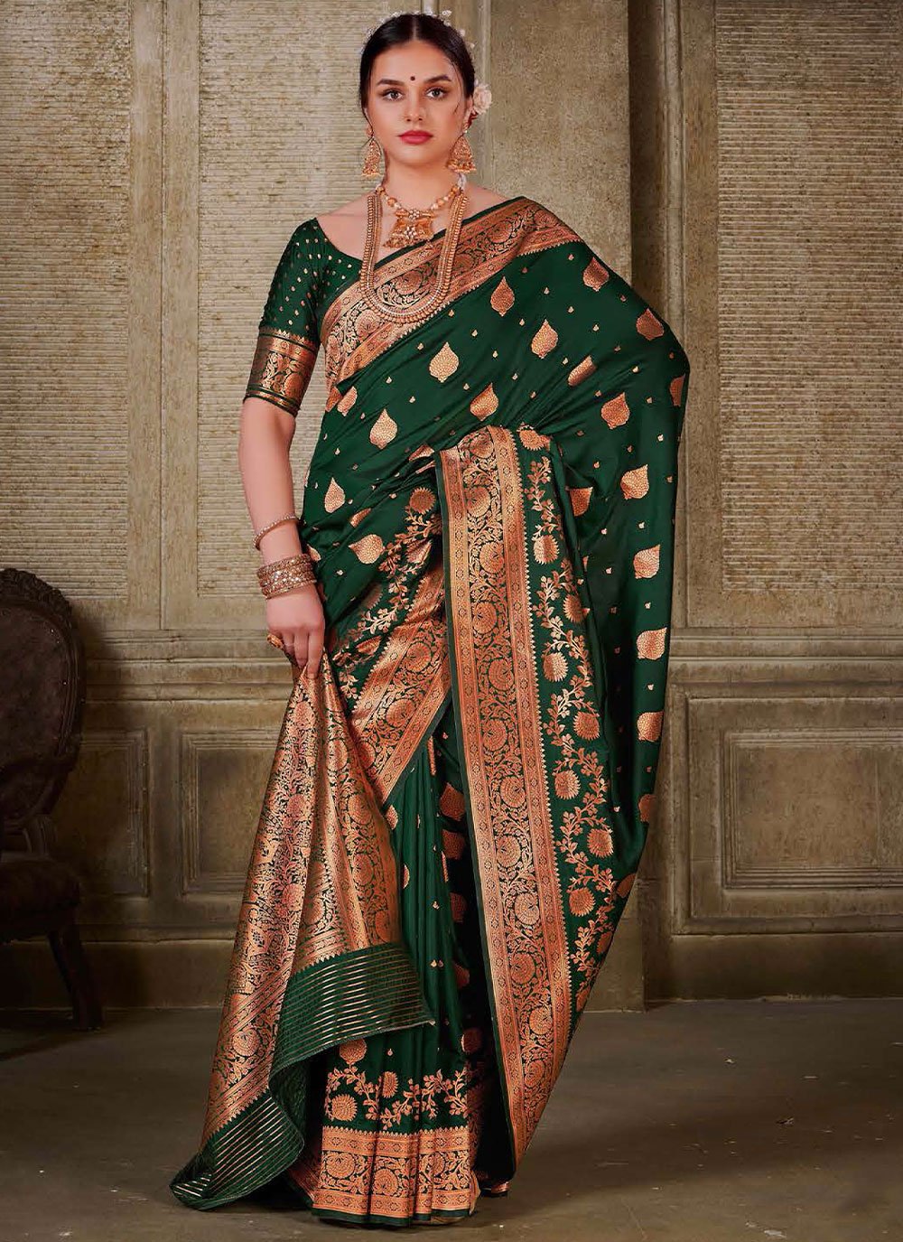 Traditional Saree Silk Green Weaving Saree