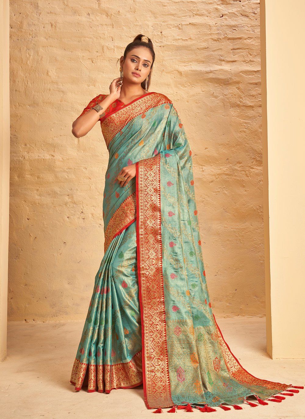 Traditional Saree Banarasi Silk Sea Green Weaving Saree