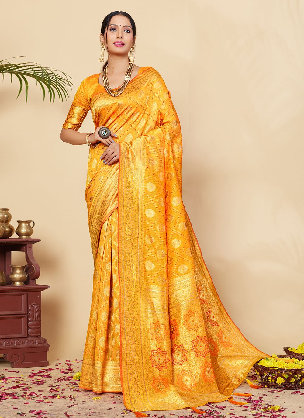 Trendy Saree Silk Orange Weaving Saree