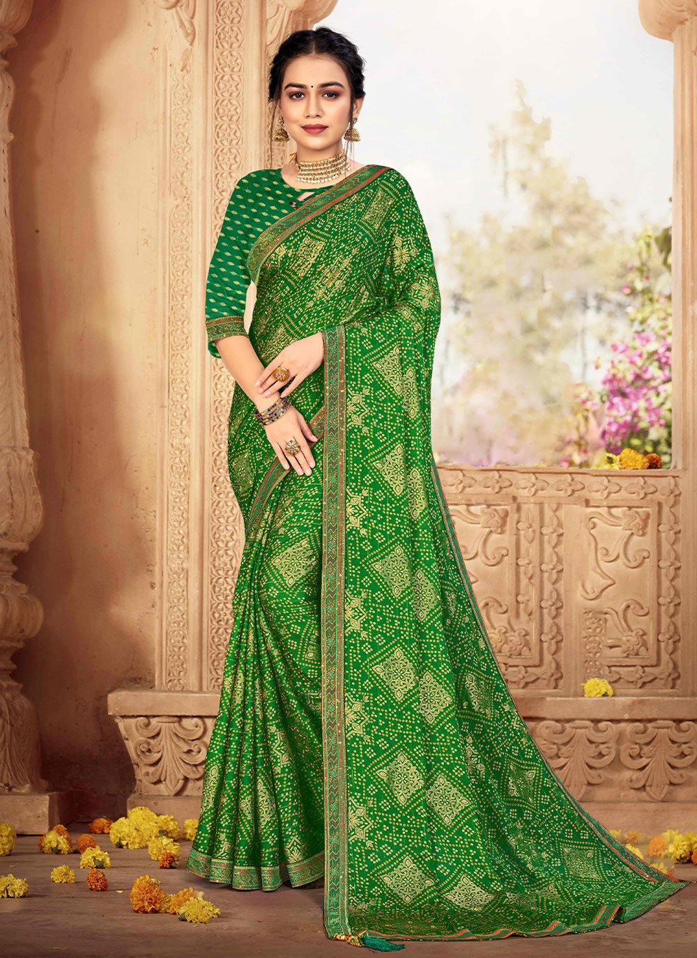 Trendy Saree Chiffon Green Weaving Saree