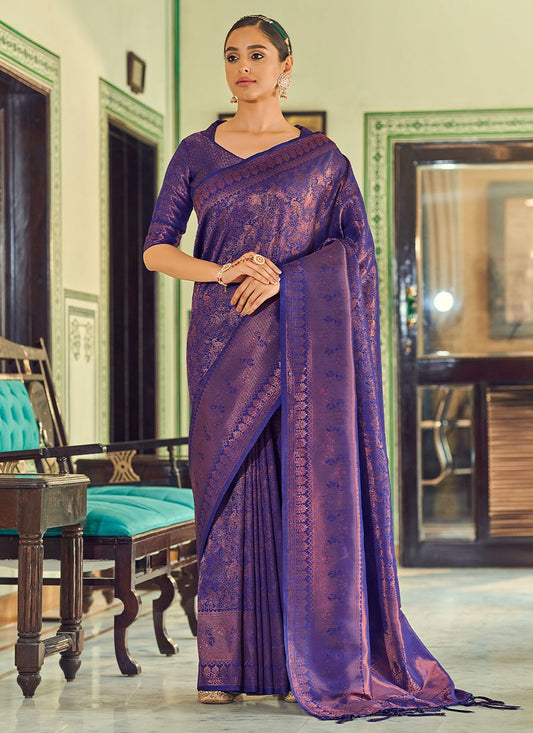 Trendy Saree Silk Blue Weaving Saree