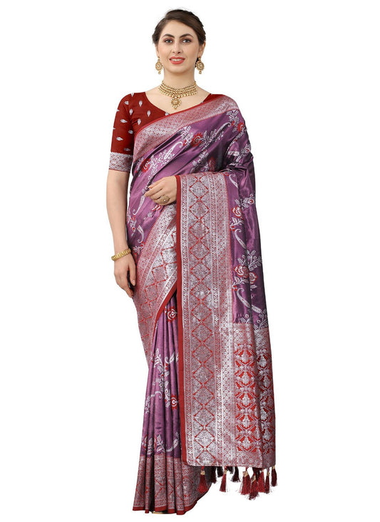 Trendy Saree Kanjivaram Silk Purple Red Weaving Saree