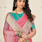 Trendy Saree Organza Aqua Blue Pink Patch Border Saree