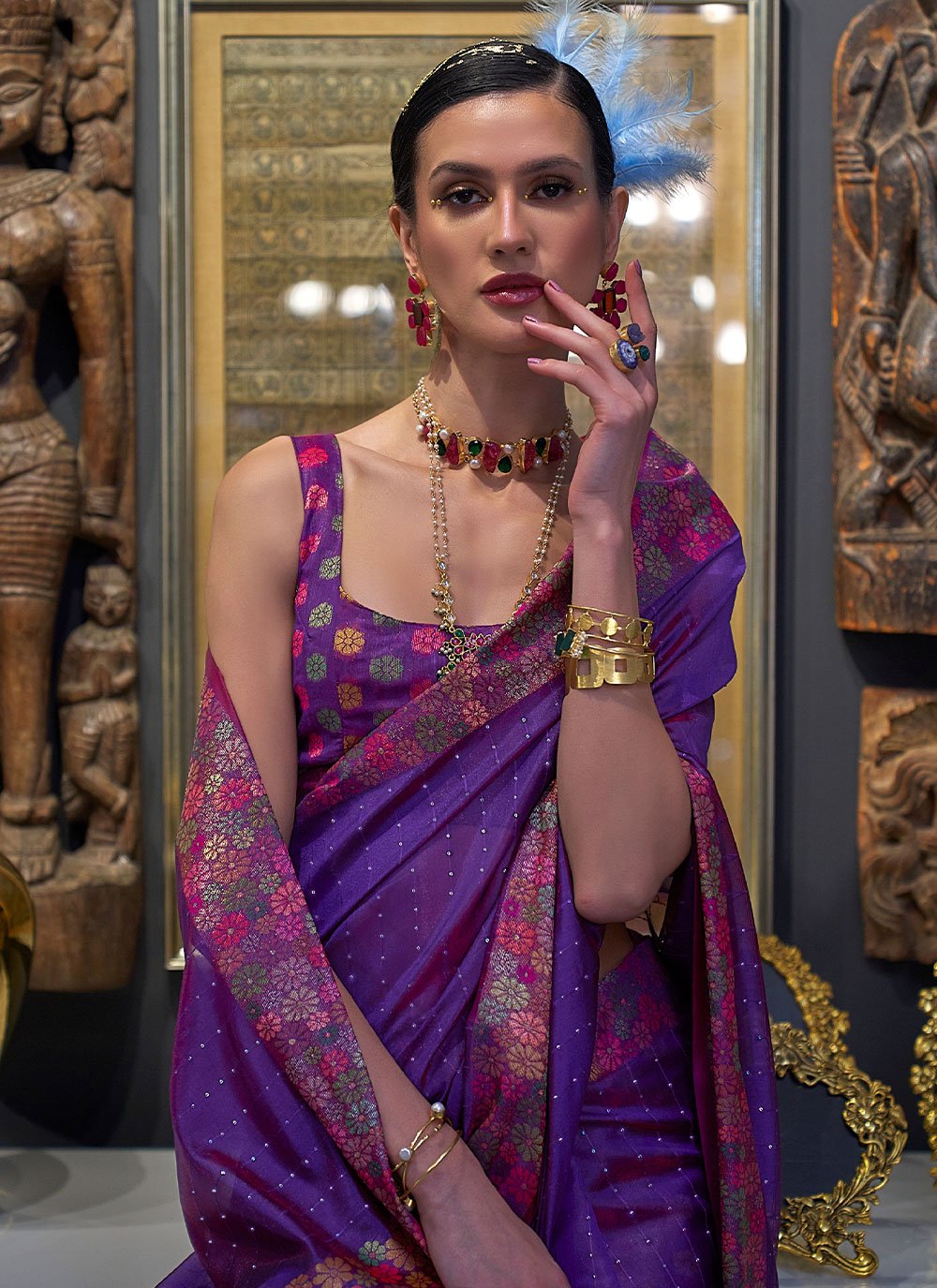 Classic Organza Violet Weaving Saree