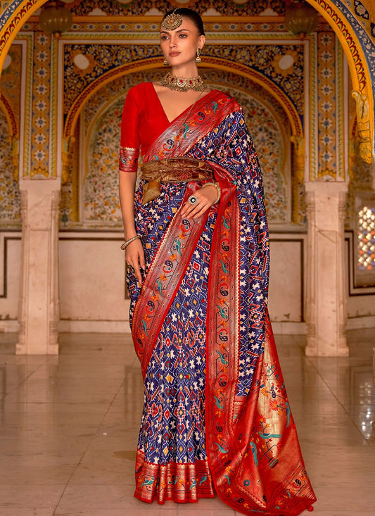 Classic Patola Silk Blue Weaving Saree