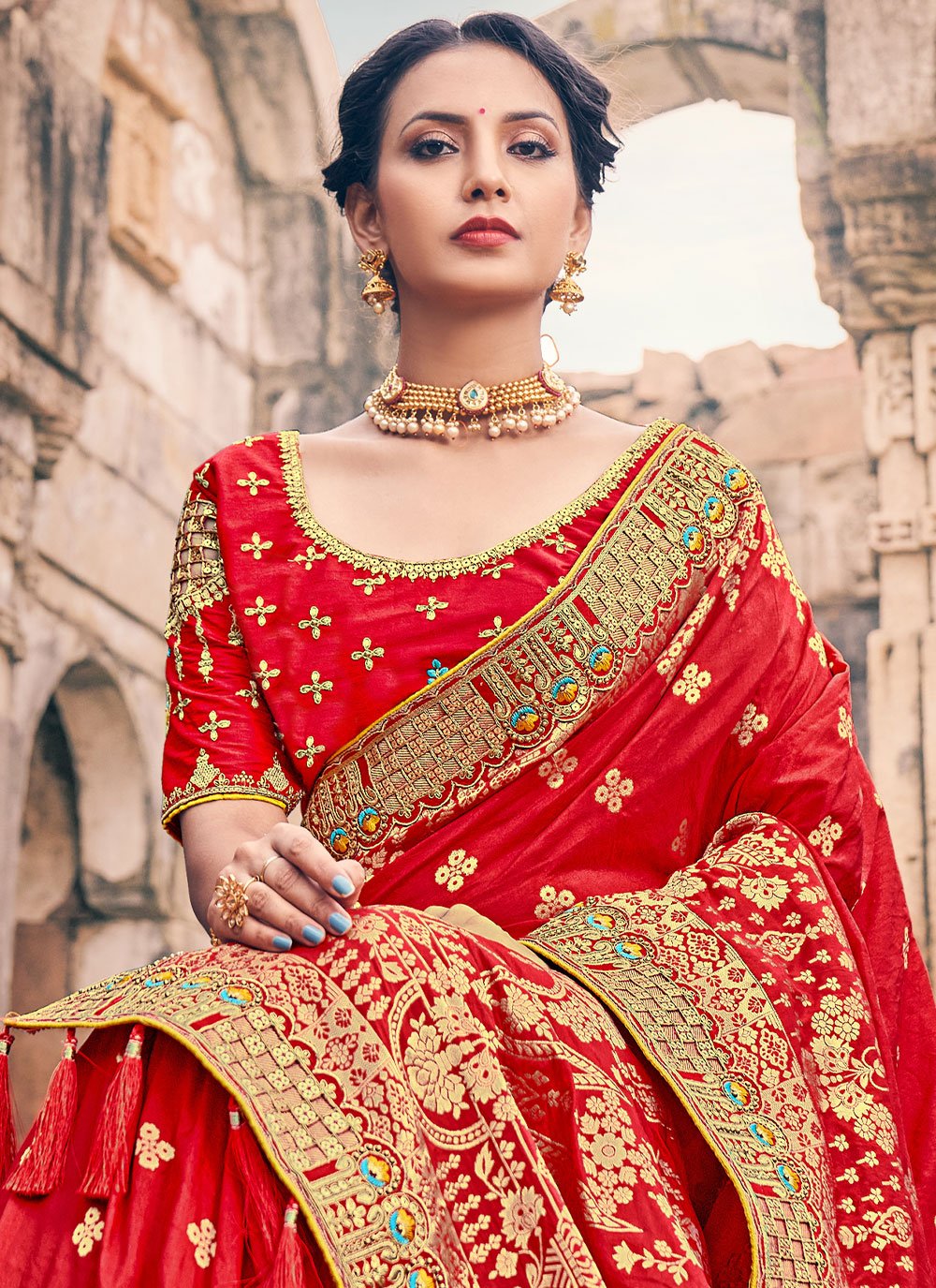 Classic Silk Red Embroidered Saree