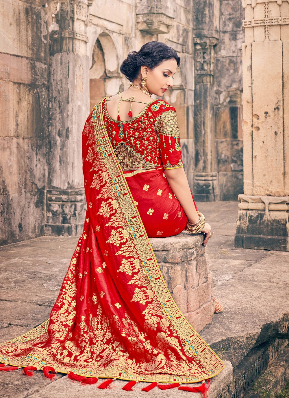 Classic Silk Red Embroidered Saree