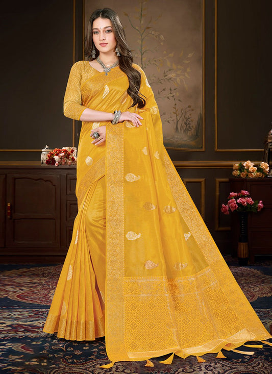 Designer Organza Yellow Weaving Saree