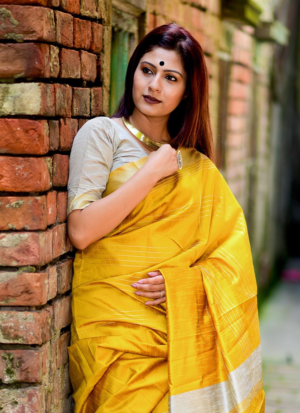 Classic Raw Silk Yellow Weaving Saree