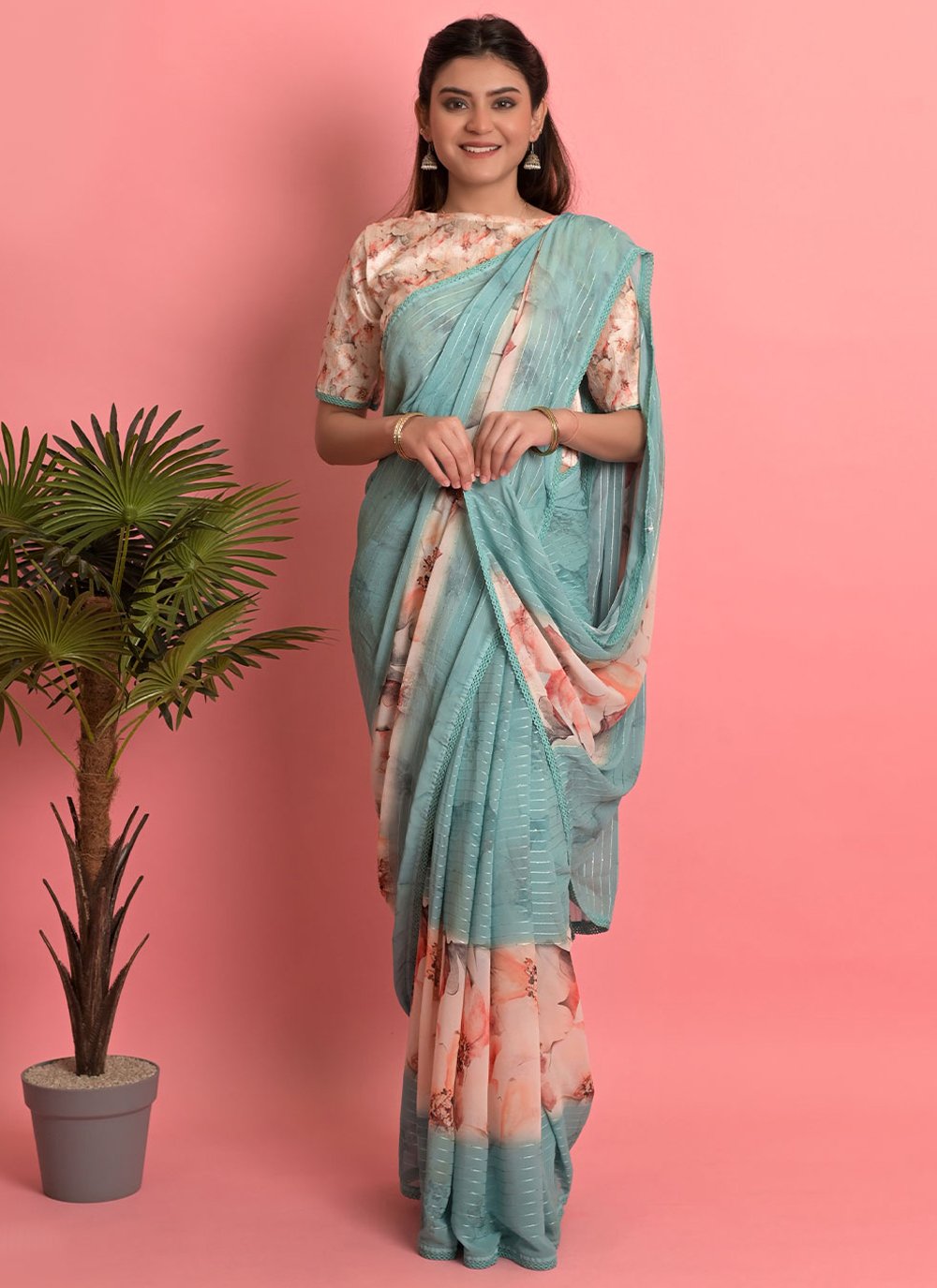 Contemporary Weight Less Blue Digital Print Saree