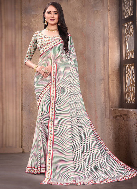 Casual Weight Less Off White Digital Print Saree