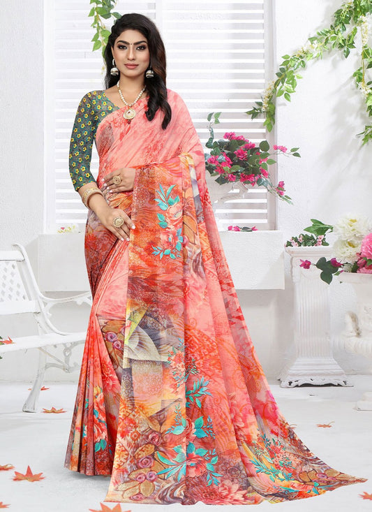 Classic Weight Less Red Digital Print Saree