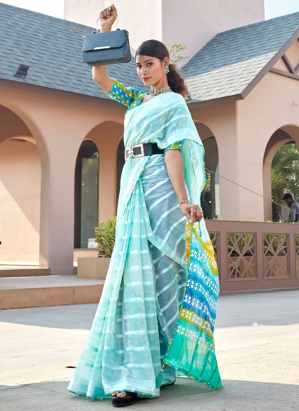 Contemporary Weight Less Sea Green Embroidered Saree