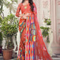 Contemporary Weight Less Peach Digital Print Saree