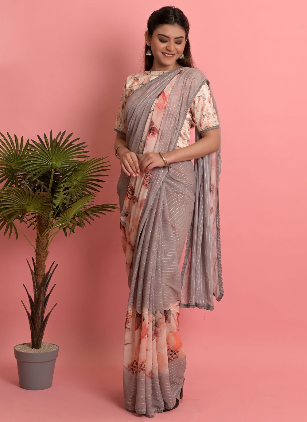 Classic Weight Less Grey Digital Print Saree