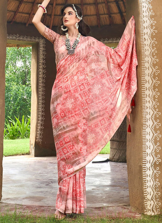 Classic Weight Less Peach Floral Patch Saree