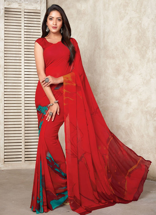 Trendy Saree Weight Less Red Print Saree