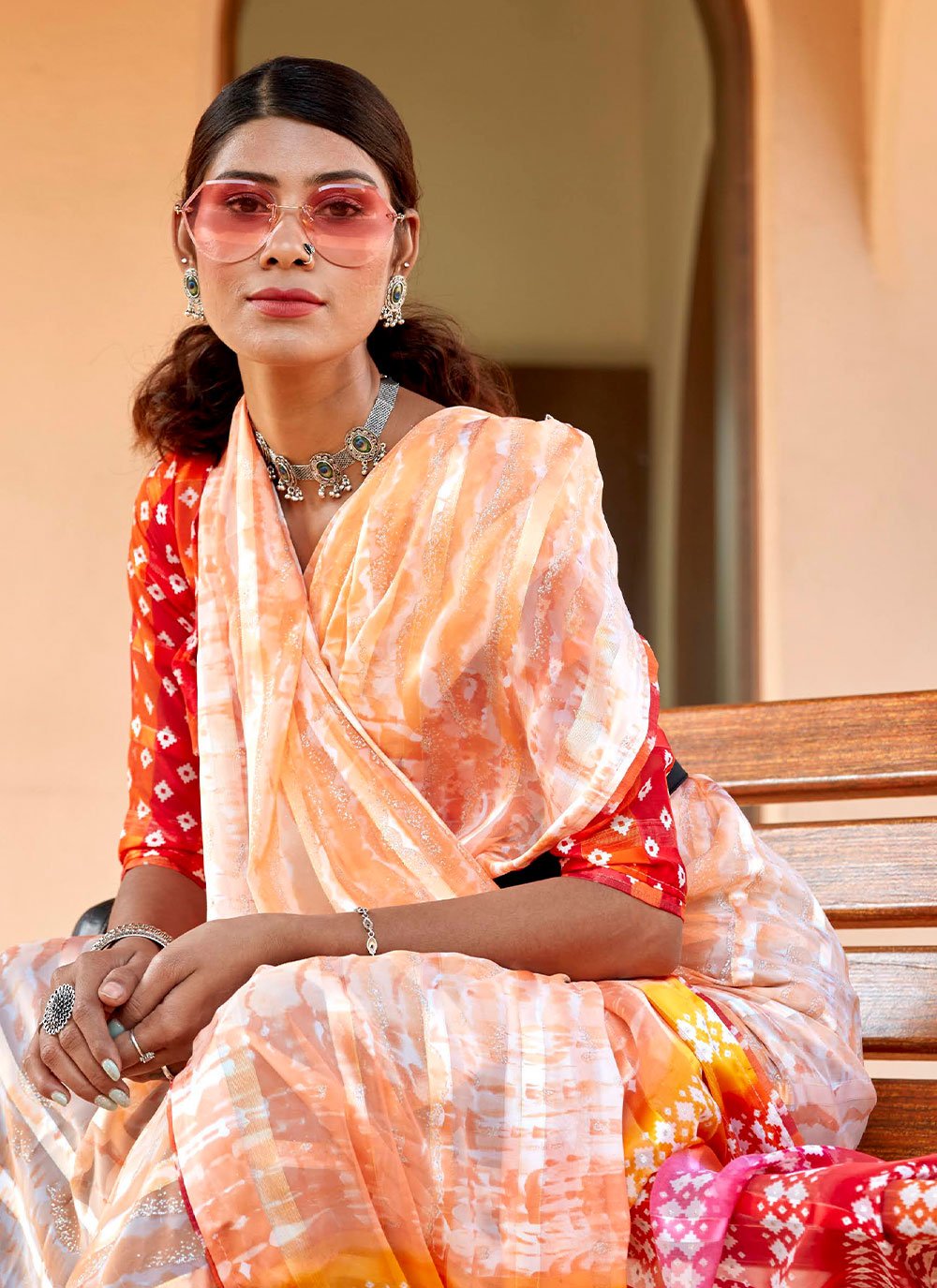 Contemporary Weight Less Orange Embroidered Saree