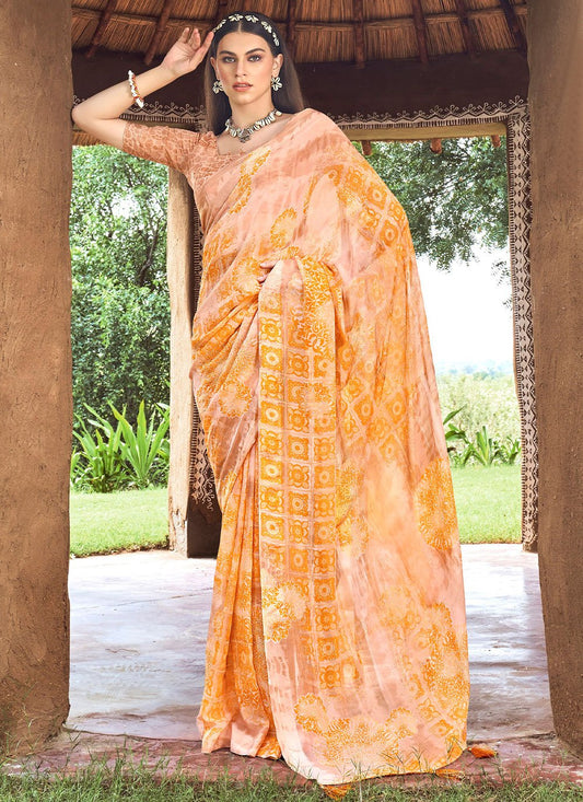 Trendy Saree Weight Less Yellow Floral Patch Saree